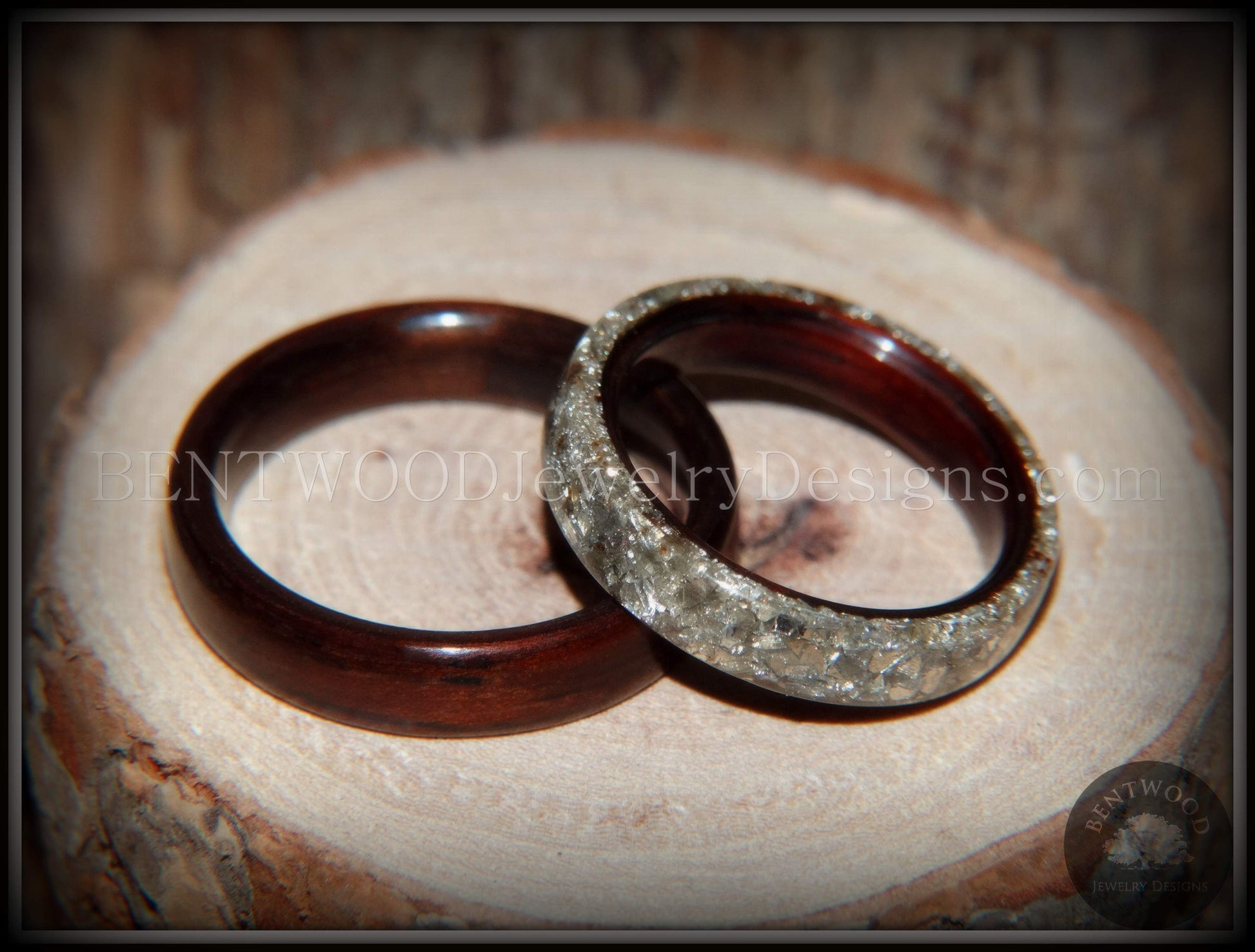 Bentwood Rings Set - Kingwood  Classic and Kingwood Full Glass Inlay handcrafted bentwood wooden rings wood wedding ring engagement