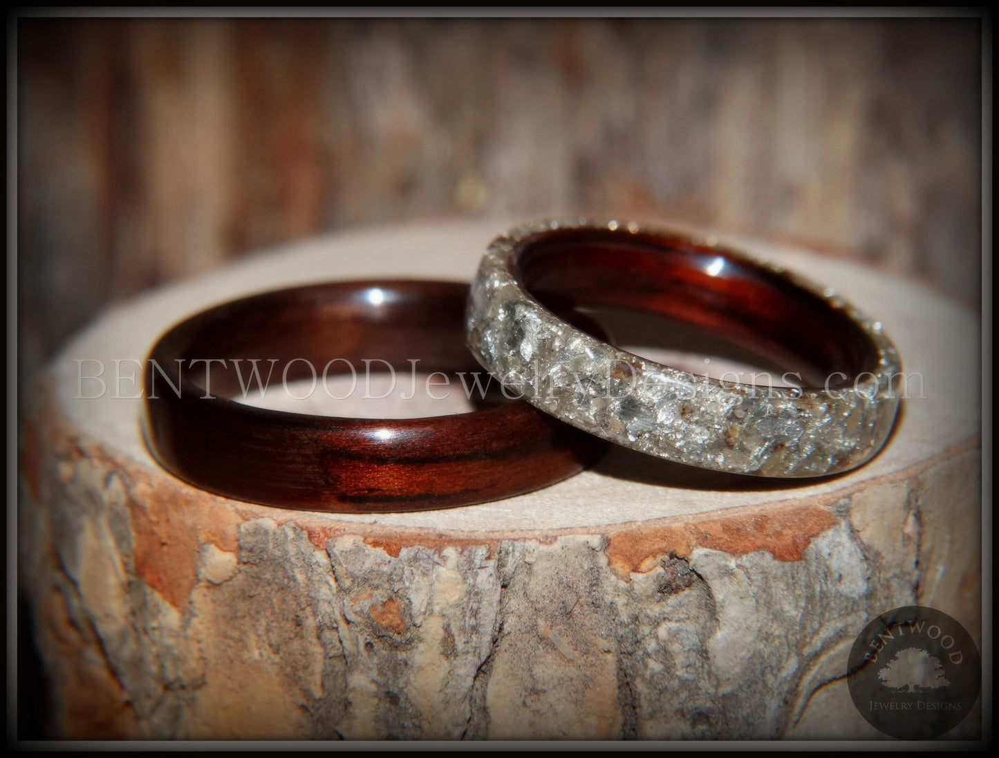 Bentwood Rings Set - Kingwood Classic and Kingwood Full Glass Inlay handcrafted bentwood wooden rings wood wedding ring engagement