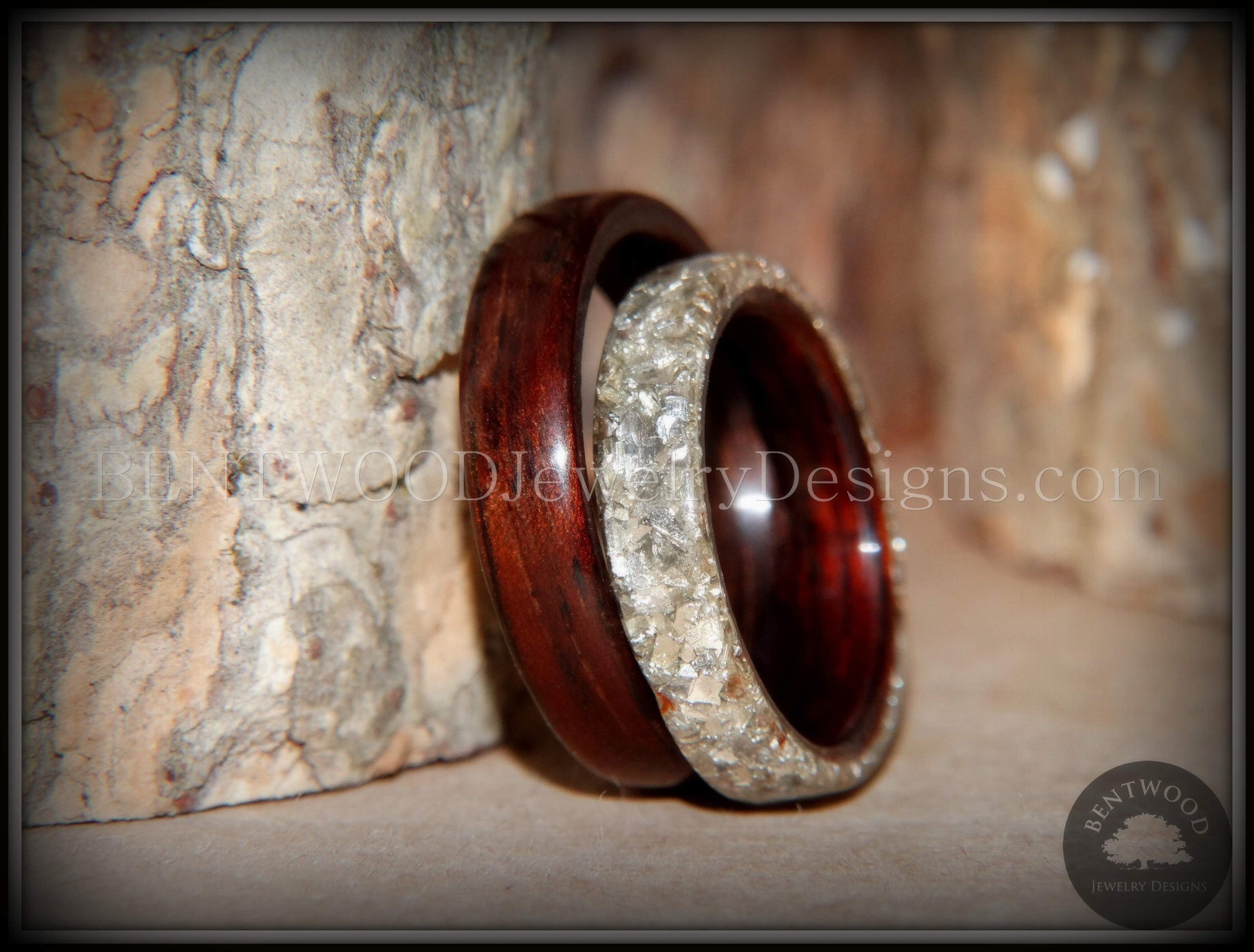 Bentwood Rings Set - Kingwood  Classic and Kingwood Full Glass Inlay handcrafted bentwood wooden rings wood wedding ring engagement