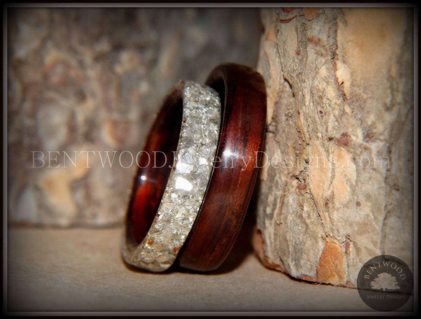 Bentwood Rings Set - Kingwood Classic and Kingwood Full Glass Inlay handcrafted bentwood wooden rings wood wedding ring engagement