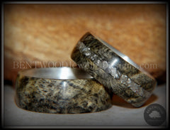 Bentwood Rings Set - "Ohio" Buckeye Burl on Silver Core Classic and Glass Inlay handcrafted bentwood wooden rings wood wedding ring engagement
