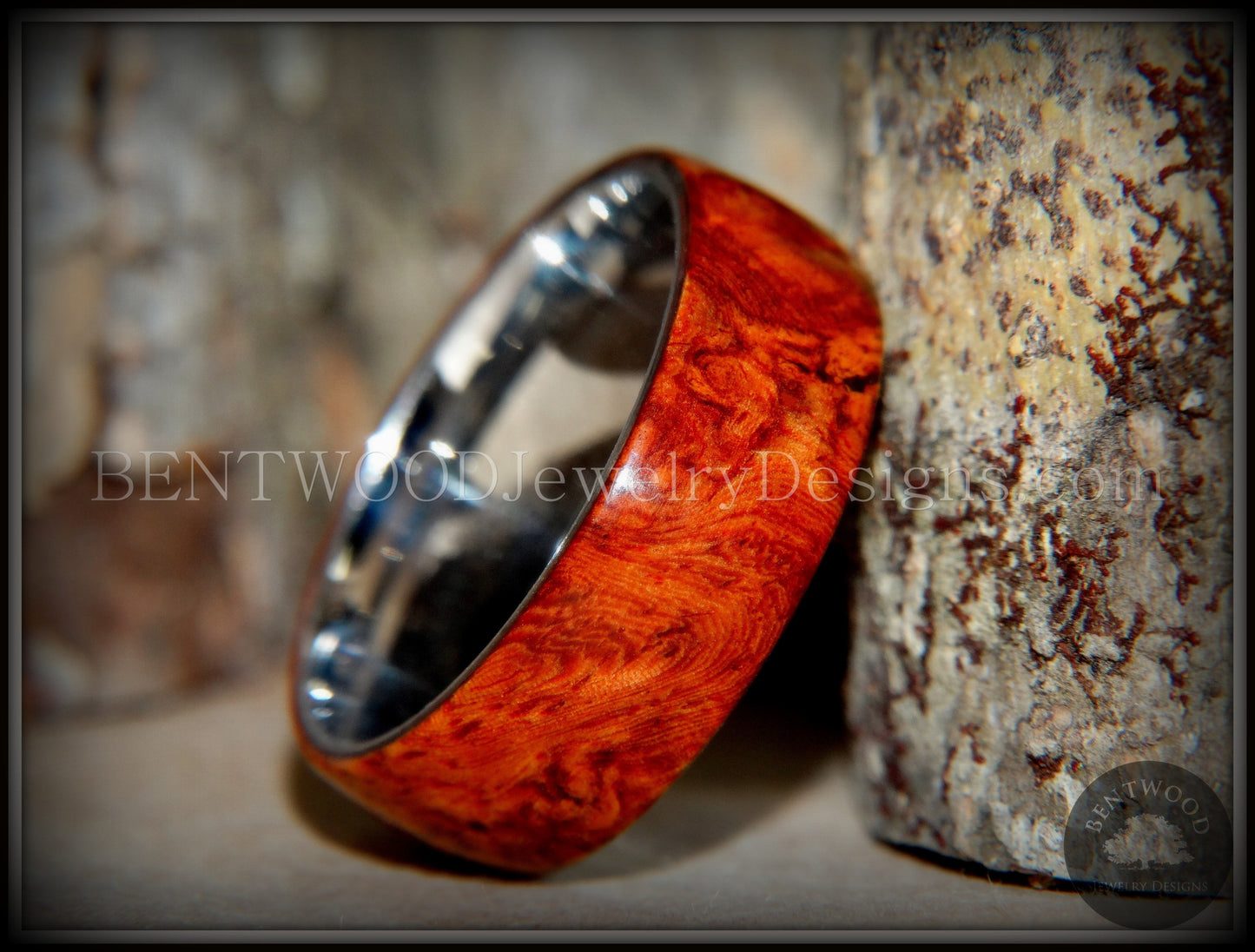 Bentwood Ring - "Rarity" Amboyna Burl Wood Ring with Titanium Steel Comfort Fit Metal Core handcrafted bentwood wooden rings wood wedding ring engagement