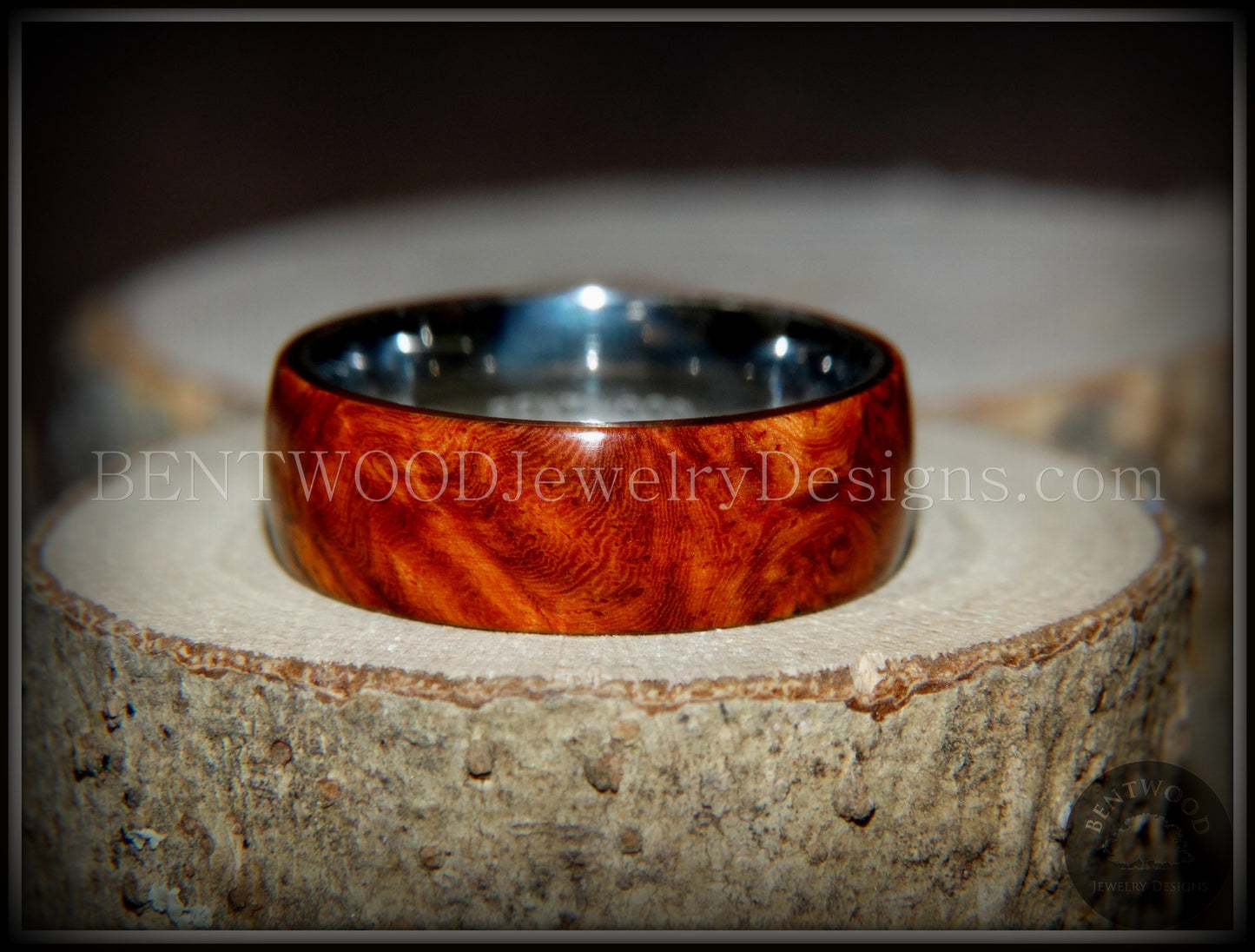Bentwood Ring - "Rarity" Amboyna Burl Wood Ring with Titanium Steel Comfort Fit Metal Core handcrafted bentwood wooden rings wood wedding ring engagement