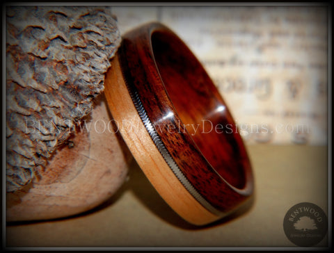 Bentwood Ring - Rosewood and Bamboo Ring with Guitar String Inlay