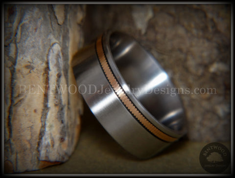 Tazzy Bentwood Ring - "Rufus" Bronze Guitar String Offset Inlay on Surgical Grade Hypo-Allergenic Stainless Steel Core