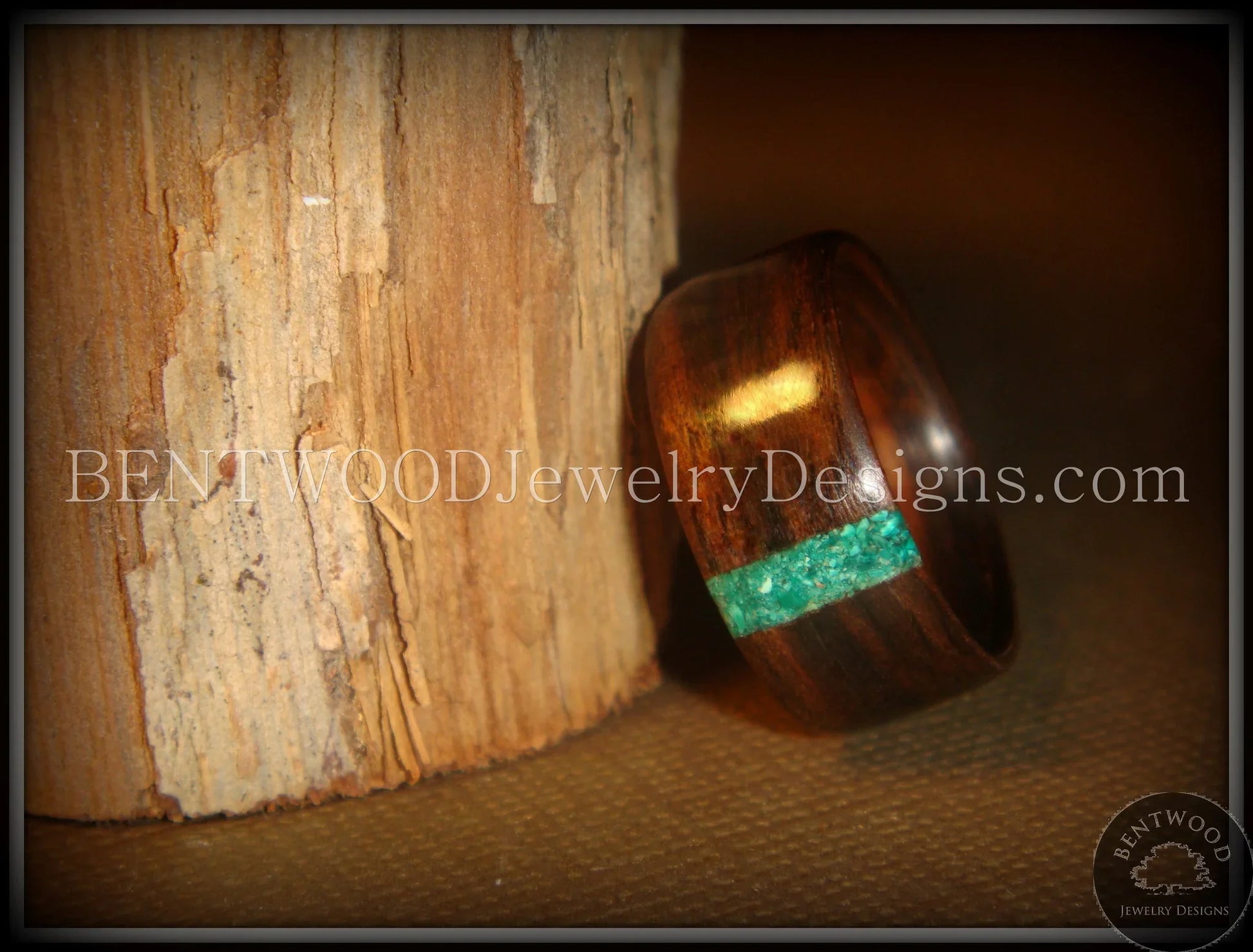 Bentwood Ring - Macassar Ebony Wood Ring and Transverse Malachite Inlay handcrafted bentwood wooden rings wood wedding ring engagement