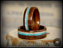 Bentwood Rings Set - Rosewood Wood Ring with Sleeping Beauty Turquoise and Beach Sand Inlay handcrafted bentwood wooden rings wood wedding ring engagement