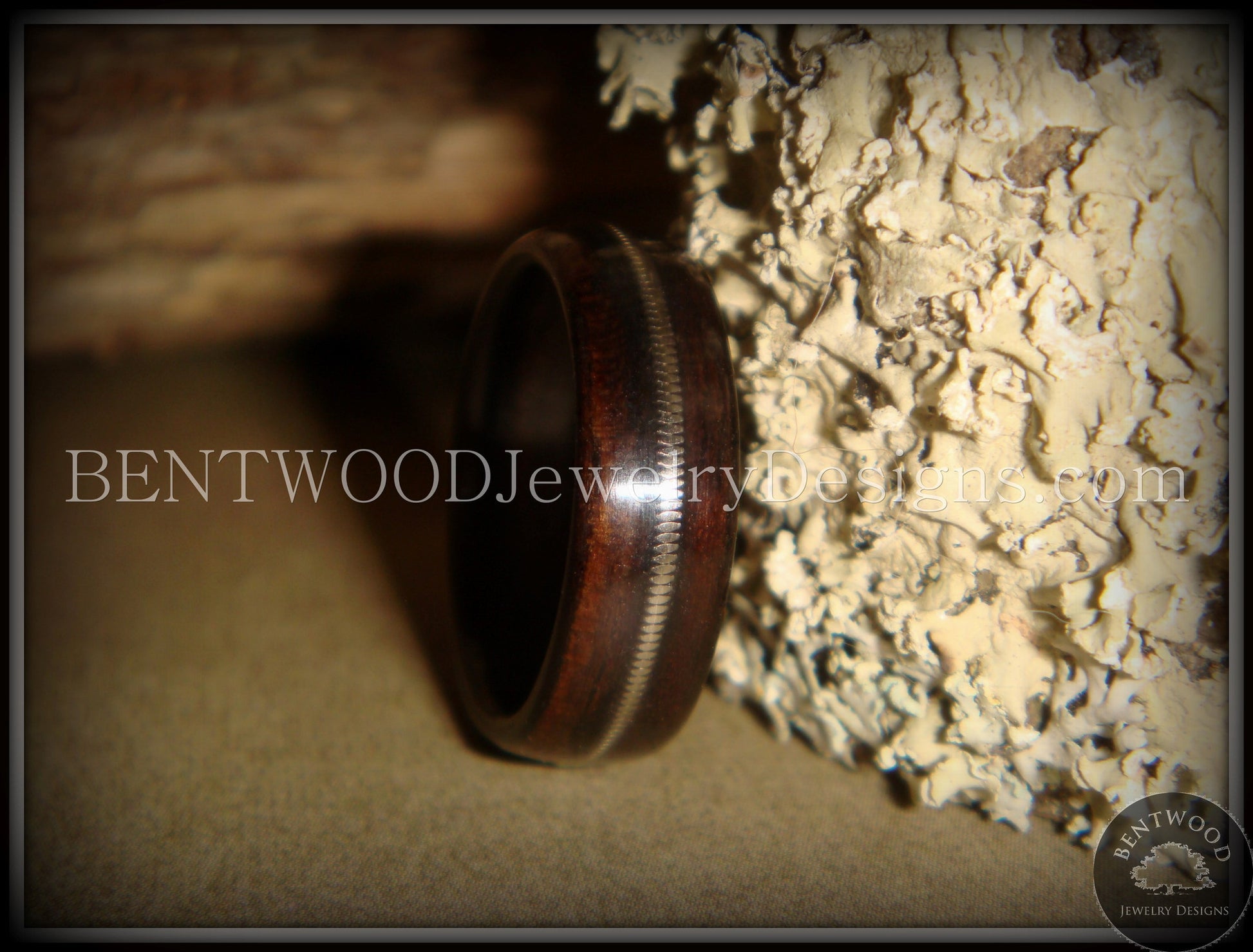 Bentwood Ring - "Electric" Macassar Ebony Wood Ring with Thick Guitar String Inlay handcrafted bentwood wooden rings wood wedding ring engagement