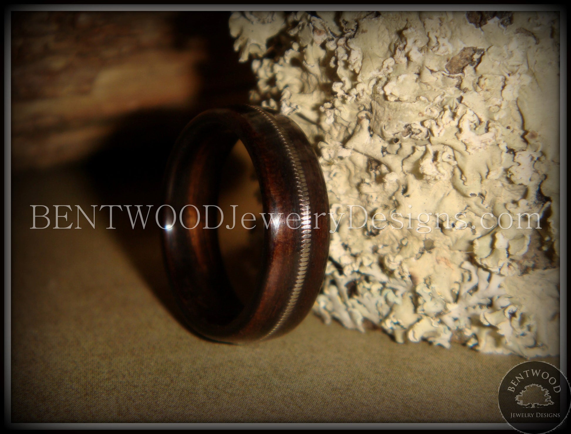 Bentwood Ring - "Electric" Macassar Ebony Wood Ring with Thick Guitar String Inlay handcrafted bentwood wooden rings wood wedding ring engagement