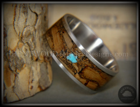 Bentwood Ring - "Figured Brown Turquoise" Rare Mediterranean Oak Burl Wood Ring on Surgical Grade Stainless Steel Comfort Fit Core