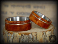 Bentwood Rings Set - Amboyna Burl Wood Ring Set with Bronze Guitar String Inlays SS Core handcrafted bentwood wooden rings wood wedding ring engagement