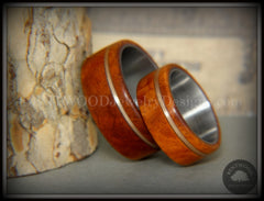 Bentwood Rings Set - Amboyna Burl Wood Ring Set with Bronze Guitar String Inlays SS Core handcrafted bentwood wooden rings wood wedding ring engagement
