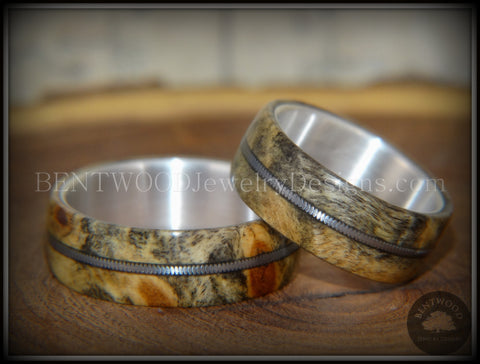 Bentwood Rings Set - "California" Buckeye Burl Rings on Silver Core with Electric Guitar String Inlay