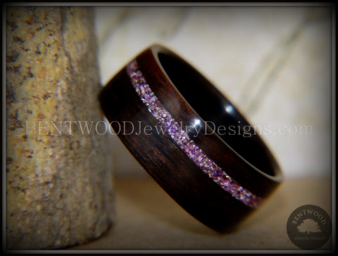 Bentwood Ring - Macassar Ebony Wood Ring with Silver Amethyst Glass Inlay