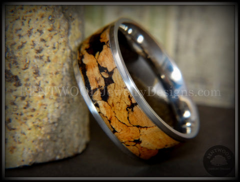 Bentwood Ring - "Figured Spalting" Rare Mediterranean Oak Wood Ring with Surgical Grade Stainless Steel Comfort Fit Metal Core