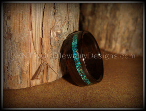 Bentwood Ring - Macassar Ebony Wood Ring and Offset Chrysocolla Stone Inlay