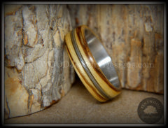 Bentwood Ring - "Striped Rocker" Zebrawood Ring with Silver Electric Guitar String Inlay on Comfort Fit Titanium Steel Core handcrafted bentwood wooden rings wood wedding ring engagement