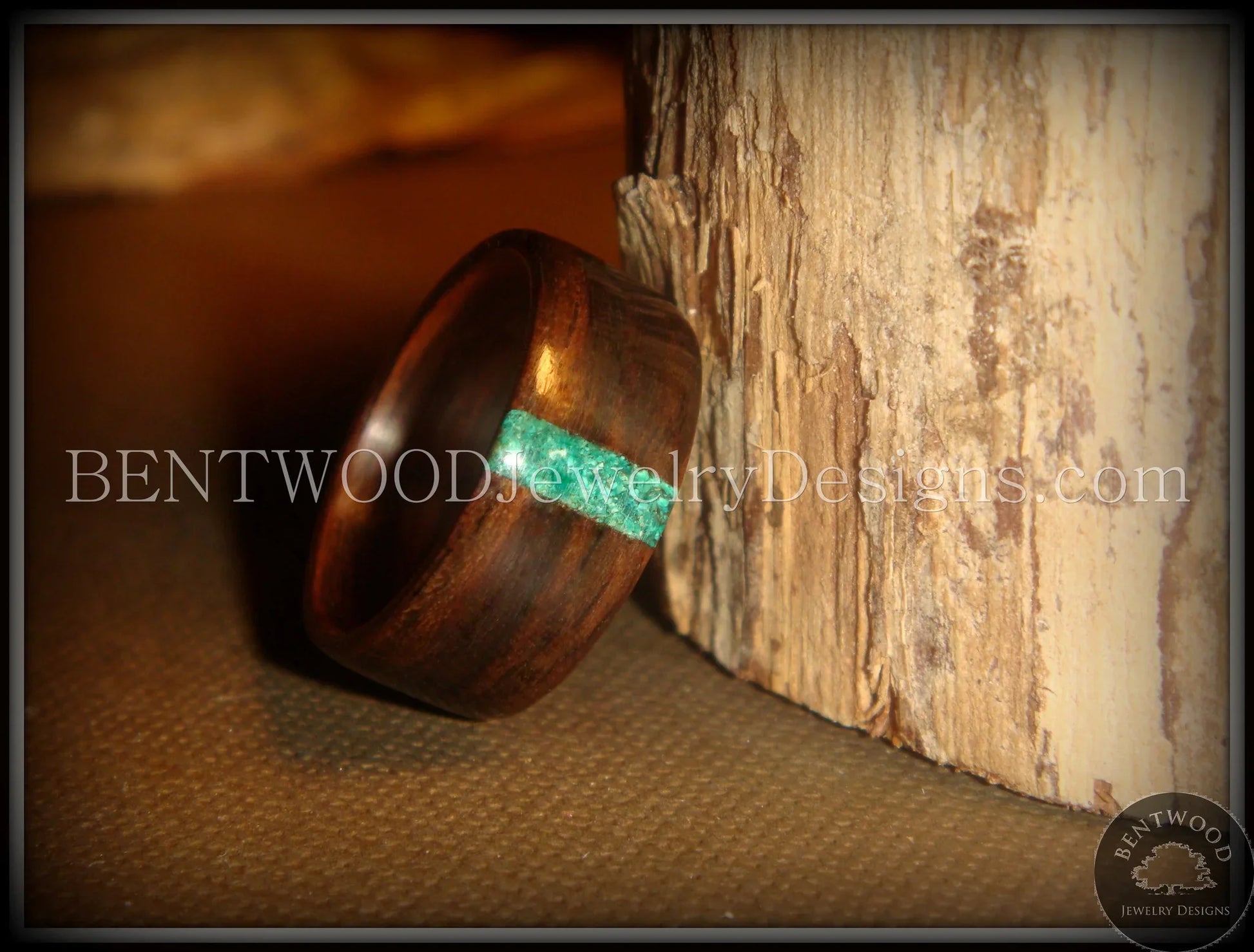 Bentwood Ring - Macassar Ebony Wood Ring and Transverse Malachite Inlay handcrafted bentwood wooden rings wood wedding ring engagement
