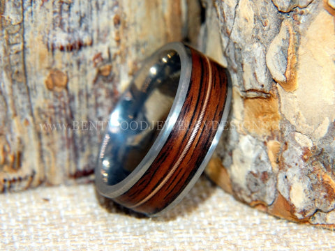 Mike Campbell Guitar String Ring - Rosewood Bentwood on Titanium Inlay with SILVER Guitar String