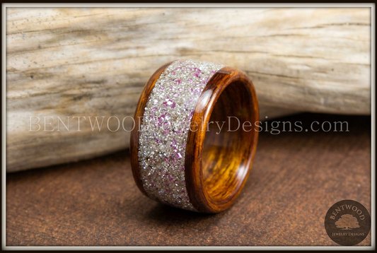 Bentwood Ring - Rosewood Wooden Ring with Silver & Lilac Glass Inlay - Bentwood Jewelry Designs - Custom Handcrafted Bentwood Wood Rings