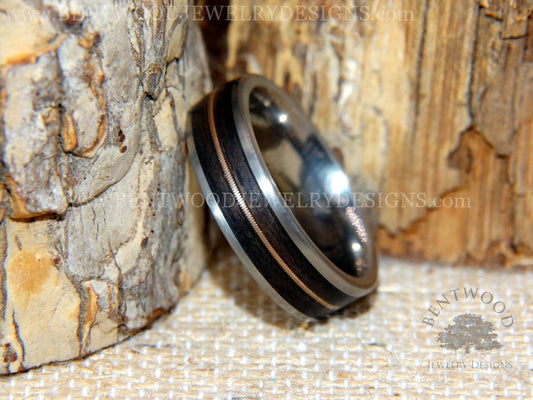 Guitar String Ring - Ebony Bentwood On Titanium Inlay With Copper Guitar String Inlay