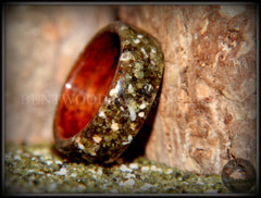 Bentwood Ring - Santos Rosewood Wood Ring with Hawaiian Papakolea Olivine Beach Sand Inlay handcrafted bentwood wooden rings wood wedding ring engagement