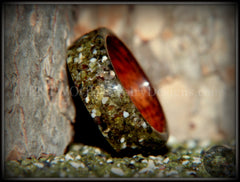 Bentwood Ring - Santos Rosewood Wood Ring with Hawaiian Papakolea Olivine Beach Sand Inlay handcrafted bentwood wooden rings wood wedding ring engagement