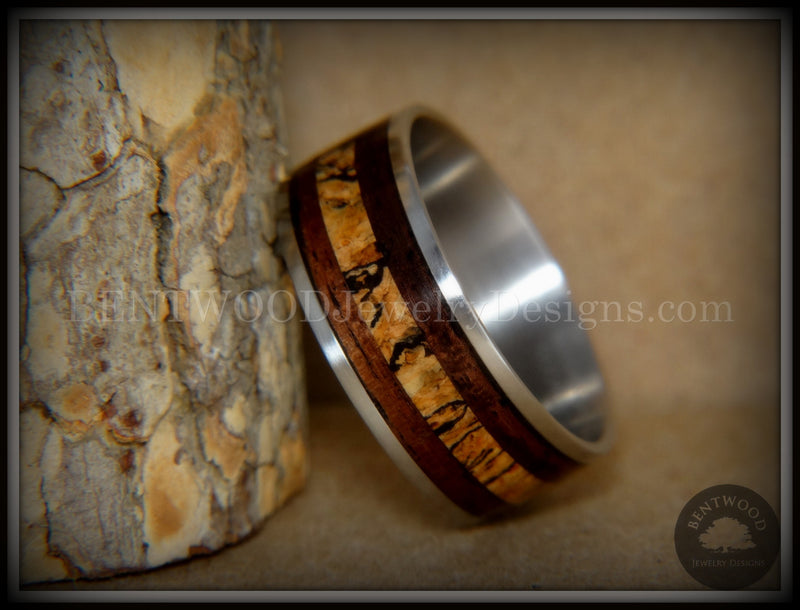 Bentwood Ring - "New Growth" Amazon Rosewood Spalted Maple Inlay Wood Ring on Titanium Steel Comfort Fit Core handcrafted bentwood wooden rings wood wedding ring engagement