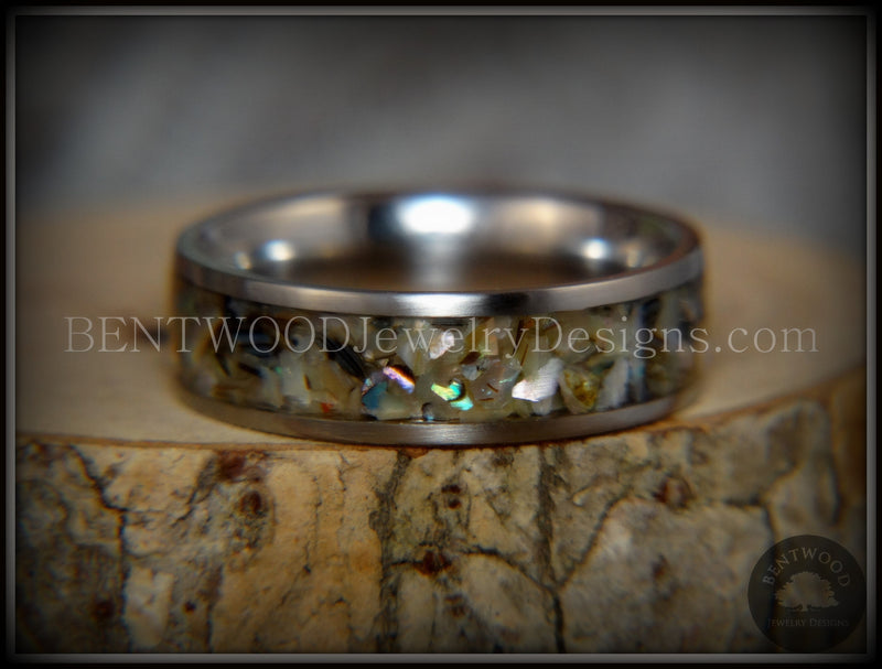 Bentwood Ring - "Paua" Shell on Surgical Grade Stainless Steel Comfort Fit Metal Core handcrafted bentwood wooden rings wood wedding ring engagement