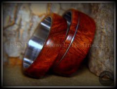 Bentwood Rings - Amboyna Burl Wooden Rings with Stainless Steel Inlay on Surgical Steel Cores handcrafted bentwood wooden rings wood wedding ring engagement