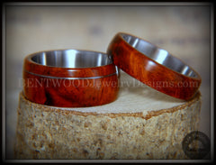 Bentwood Rings - Amboyna Burl Wooden Rings with Stainless Steel Inlay on Surgical Steel Cores handcrafted bentwood wooden rings wood wedding ring engagement