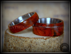 Bentwood Rings - Amboyna Burl Wooden Rings with Stainless Steel Inlay on Surgical Steel Cores handcrafted bentwood wooden rings wood wedding ring engagement