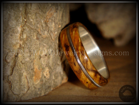 Tazzy Bentwood Ring - "Gypsy Rose Lee" Buckeye Burl Wood Ring with Stainless Steel Comfort Core and Guitar String Inlay