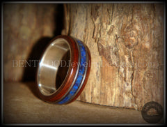 Bentwood Ring - "Tracks" Light Ebony Wood Ring with Fine Silver Core, Double Guitar String and Blue Lapis Inlay handcrafted bentwood wooden rings wood wedding ring engagement