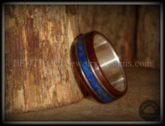 Bentwood Ring - "Tracks" Light Ebony Wood Ring with Fine Silver Core, Double Guitar String and Blue Lapis Inlay handcrafted bentwood wooden rings wood wedding ring engagement