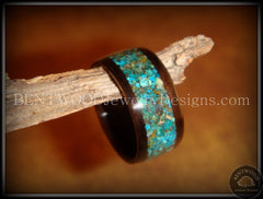 Bentwood Ring - Macassar Ebony Wood Ring with Chrysocolla Stone Inlay handcrafted bentwood wooden rings wood wedding ring engagement
