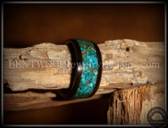 Bentwood Ring - Macassar Ebony Wood Ring with Chrysocolla Stone Inlay handcrafted bentwood wooden rings wood wedding ring engagement