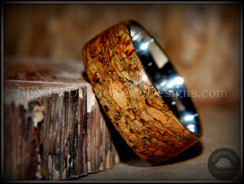 Bentwood Ring - "Figured Green" Mediterranean Oak Burl Wood Ring with Surgical Grade Stainless Steel Comfort Fit Metal Core