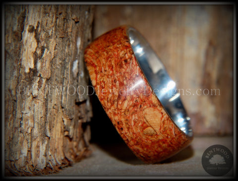 Bentwood Ring - "Figured Red" Mediterranean Oak Burl Wood Ring with Surgical Grade Stainless Steel Comfort Fit Metal Core