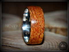 Bentwood Ring - "Figured Red" Mediterranean Oak Burl Wood Ring with Surgical Grade Stainless Steel Comfort Fit Metal Core handcrafted bentwood wooden rings wood wedding ring engagement