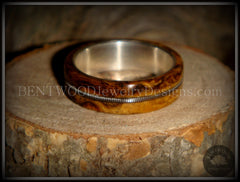 Tazzy Bentwood Ring - "Gypsy Rose Lee" Buckeye Burl Wood Ring with Stainless Steel Comfort Core and Guitar String Inlay handcrafted bentwood wooden rings wood wedding ring engagement