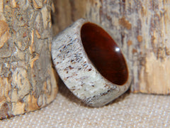 Bentwood Ring -  "Aglow" Deer Antler on Padauk Wood Core with Phosphorescent Stabilized handcrafted bentwood wooden rings wood wedding ring engagement