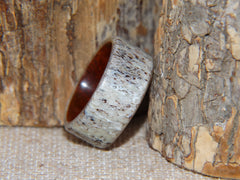 Bentwood Ring -  "Aglow" Deer Antler on Padauk Wood Core with Phosphorescent Stabilized handcrafted bentwood wooden rings wood wedding ring engagement