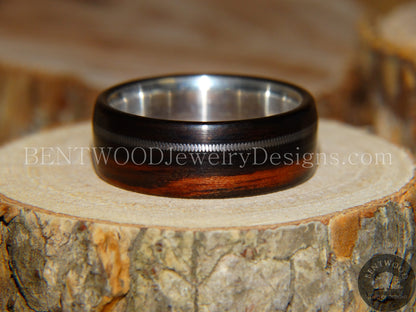 Bentwood Ring - Ebony Wood Ring with Fine Silver Core and Thick Silver Guitar String Inlay handcrafted bentwood wooden rings wood wedding ring engagement