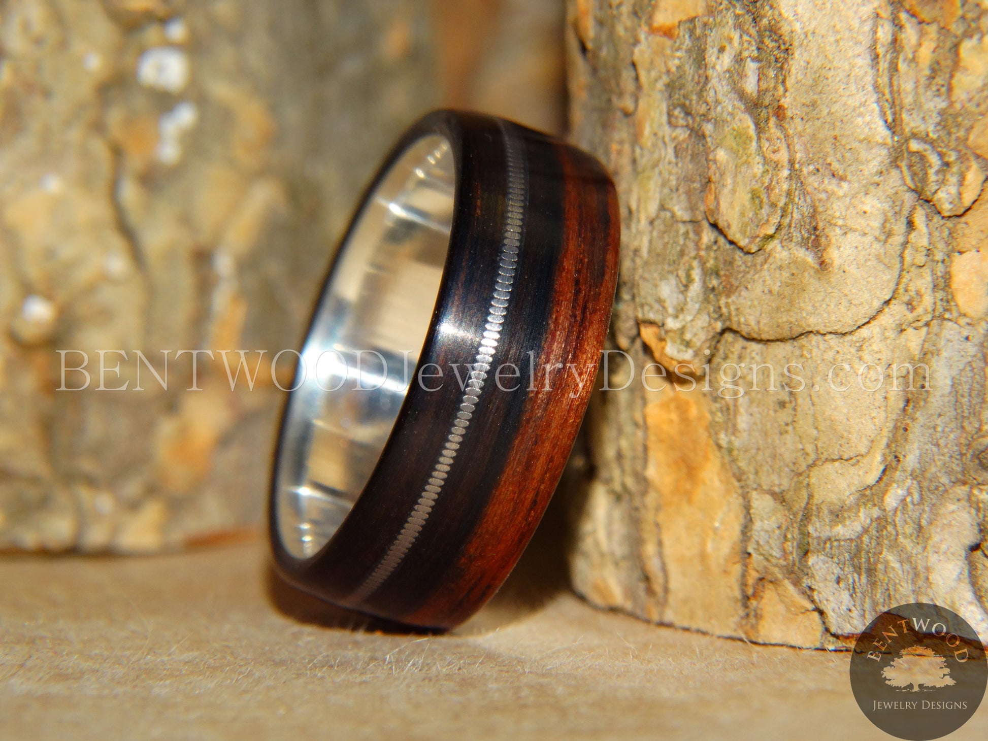 Bentwood Ring - Ebony Wood Ring with Fine Silver Core and Thick Silver Guitar String Inlay handcrafted bentwood wooden rings wood wedding ring engagement