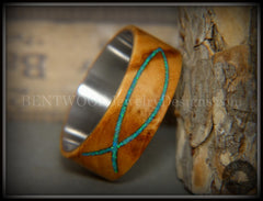 Bentwood Ring - "Ichthys" Exotic Bethlehem Olivewood and Opal Inlay on Titanium handcrafted bentwood wooden rings wood wedding ring engagement