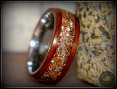 Bentwood Ring - Padauk Wood on Surgical Grade Stainless Steel Core with Amber, Bronze and Silver Glass Inlay handcrafted bentwood wooden rings wood wedding ring engagement
