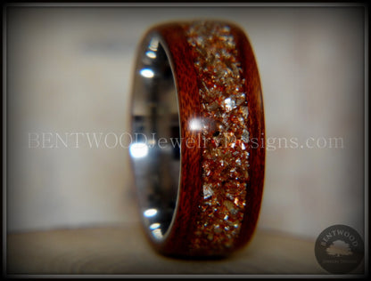 Bentwood Ring - Padauk Wood on Surgical Grade Stainless Steel Core with Amber, Bronze and Silver Glass Inlay handcrafted bentwood wooden rings wood wedding ring engagement