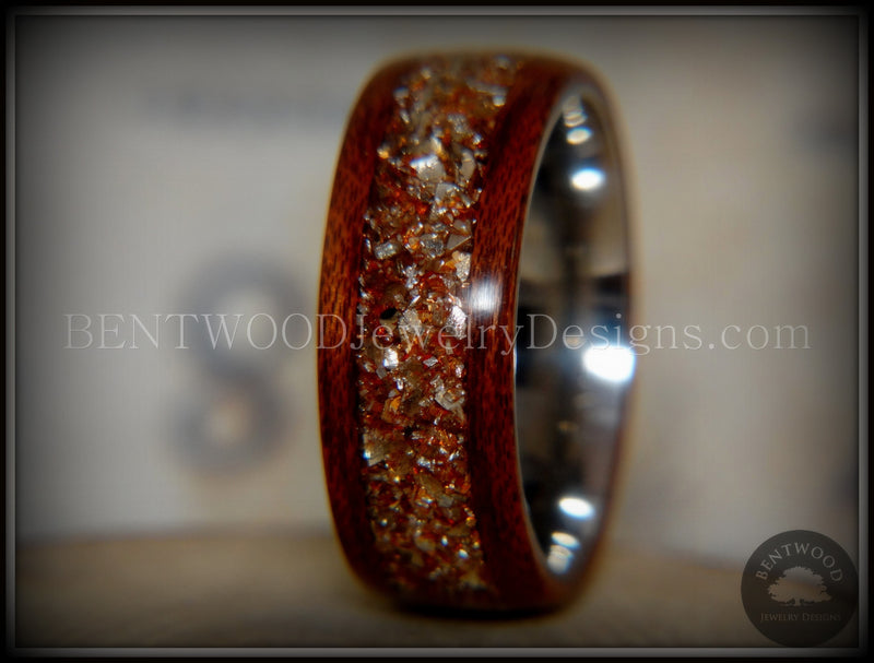 Bentwood Ring - Padauk Wood on Surgical Grade Stainless Steel Core with Amber, Bronze and Silver Glass Inlay handcrafted bentwood wooden rings wood wedding ring engagement