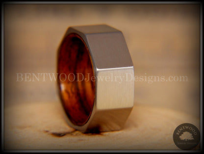 Bentwood Ring - Brushed Stainless Steel Octogon on Bent Rosewood Comfort Fit Core handcrafted bentwood wooden rings wood wedding ring engagement